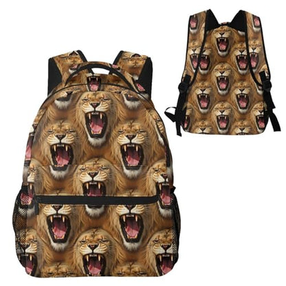 Casual Travel Daypack Angry Lion, Multi Pocket Water Resistant Backpack for Men Women Weekend Getaways - color: Pattern (738)