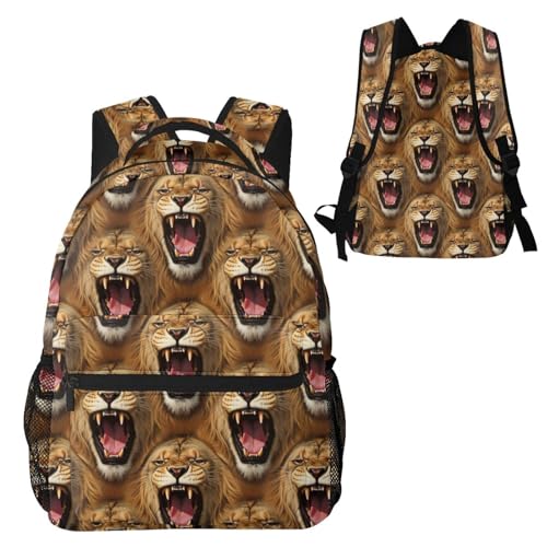 Casual Travel Daypack Angry Lion, Multi Pocket Water Resistant Backpack for Men Women Weekend Getaways - color: Pattern (738)