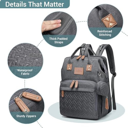 JOLLITO Diaper Bag Backpack with Changing Station Large Capacity Multifunction Baby Bags for Boy Girl Travel For Moms Dads Baby Registry Search Essentials Shower Gifτs Gray - color: Grey