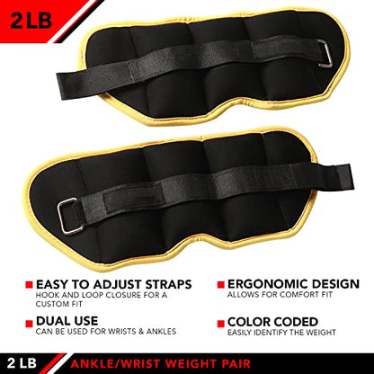 JFIT Ankle Weights - Ankle Weight Pair 10 Weight and Bundle Options - 0.5 to 8 lbs. Each (Set of 2) Adjustable Straps – Comfortable, Breathable, Moisture Absorbent Weight Straps for Men and Women - size: 2 lb Pair