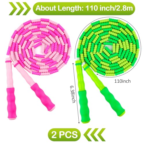Jump Rope for Kids, Adjustable Jump Ropes for 4 5 6 7 8 10 12, Tangle Free Jumping Rope Age 8-12, Segmented Soft Beaded Skipping Rope for Women Fitness - color: Green and Pink