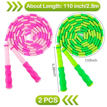 Jump Rope for Kids, Adjustable Jump Ropes for 4 5 6 7 8 10 12, Tangle Free Jumping Rope Age 8-12, Segmented Soft Beaded Skipping Rope for Women Fitness - color: Green and Pink
