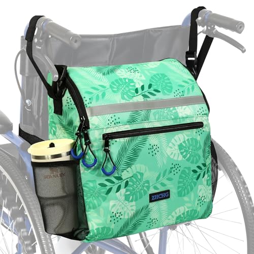 ZHCHG Wheelchair Bags, Wheelchair Backpack with Cup Holder, Wheelchair Bags to Hang on Back, Electric Wheel Chair Accessories, Large Storage Bag for Walker Rollator- Green - style: Green
