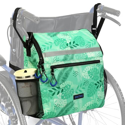 ZHCHG Wheelchair Bags, Wheelchair Backpack with Cup Holder, Wheelchair Bags to Hang on Back, Electric Wheel Chair Accessories, Large Storage Bag for Walker Rollator- Green - style: Green