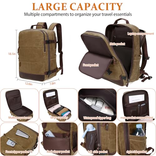 BOVIP Travel Backpack for Men Carry On Backpack Flight Approved Personal Item Backpack, 18.4 inch Laptop Backpack Casual Daypack Weekender Business Hiking Backpack, Brown - color: Brown, size: 18.4 inch