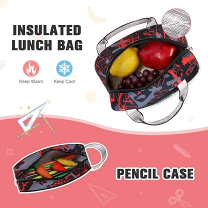 Bevalsa Backpack for Boys, Cool Luminous Boys Backpack with Sling Bag, Lunch Box & Pen Case, School Bags for Kids Children Teens Elementary Middle Schools, Bookbag Glow In The Dark (Red) - color: Red