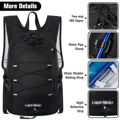 12L Kids Hiking Backpack, Small Hydration Backpack, Waterproof Kids Camping Daypack 5-10, No Water Bladder… - color: Black