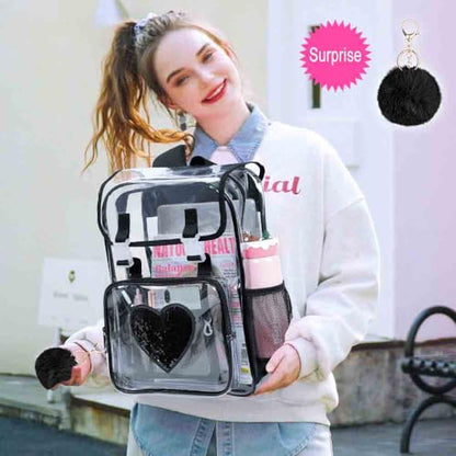 3PSC Clear Backpack, Heavy Duty Transparent Bookbag for Girls Women, Stadium Approved See Through Backpack Set (Black Sequins) - color: Black Sequin
