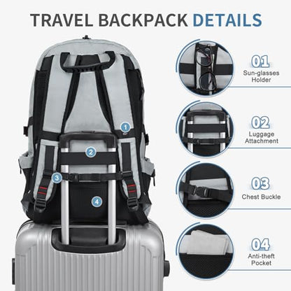 Travel Backpack 45L TSA Approved Carry on Backpack with Shoe Compartment & Wet/Dry Separation,Laptop Bag Fits 18.4 Inch Computer, Water Resistant Backpack for Men Women, Light Grey - color: Expandable Light Grey