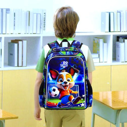 16" Dog Soccer Backpack Set for Boys 4-8, 3Pcs Kindergarten School Bag with Football Lunch Box & Pencil Case, Durable Bookbag (Blue) - color: Soccer Dog Blue