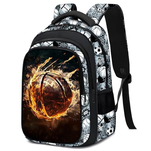 School Backpack for Boys - Basketball Boys Backpack for Kids Children Teens Elementary Middle School - 17″ Sport Bookbag Travel Back Pack for Age 6-18 - color: Basketball Backpack08