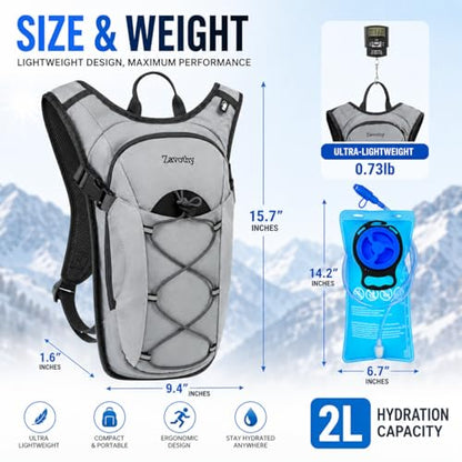 Zavothy Hydration Backpack with 2L Hydration Bladder Water Backpack for Hiking Hydration Pack for Running Cycling Hiking - color: New Gray