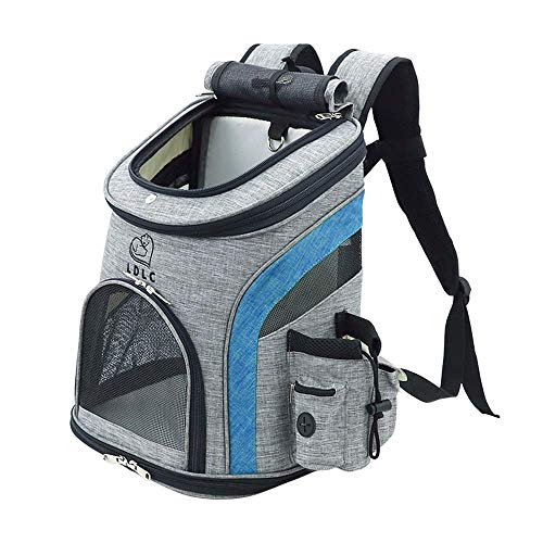 LDLC Pet Carrier Backpack for Small Cats and Dog,Breathable Mesh Puppies/Ventilated Design,Two-Sided Entry,Pet Bag for Hiking Travel Camping Outdoor Hold Pets (M, Grey and Blue) - color: Grey And Blue, size: Medium