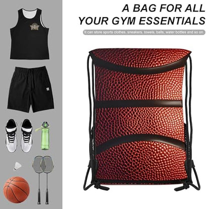 Basketball Drawstring Backpack Gym Bag With Shoe Compartment String Bag Sport Beach Swimming Sackpack For Women Men - color: Basketball