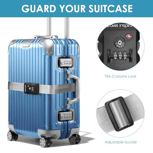 Travel Inspira Luggage Straps for Suitcases with TSA Lock, Protect Your Luggage Anti-Burst, High Visibility Color, Easy to Identify Luggage Adjustable Heavy Duty Belt for 20-32 Inch Suitcases - color: Grey