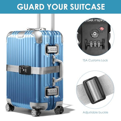 Travel Inspira Luggage Straps for Suitcases with TSA Lock, Protect Your Luggage Anti-Burst, High Visibility Color, Easy to Identify Luggage Adjustable Heavy Duty Belt for 20-32 Inch Suitcases - color: Grey