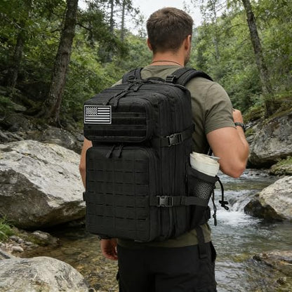 Military Tactical Backpack 45L/25L 3 Day Assault Pack Molle Daypack Hiking Backpack for Men and Women - color: Black-2, size: 45L