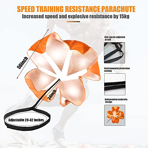 Running Parachute for Speed Training, 56 inch Resistance Parachute for Athletes, Sprinting & Football Training Equipment with Adjustable Waist Belt, Drag Chute to Improve Velocity & Explosive Power - color: Orange-Velcro belt