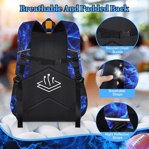 Boys American Football Backpack with Lunch Box, Kids Backpack Set for School, 17inch Bookbag with Pencil Case Coin Purse Blue - color: Football Blue
