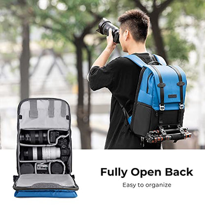 K&F CONCEPT Camera Backpack, Camera Bags for Photographers Large Capacity Camera Case with Raincover,15-15.6 Inch Laptop Compartment Compatible for Canon/Nikon/Sony/DJI Mavic Drone(Backpack 20L) - color: 05-blue