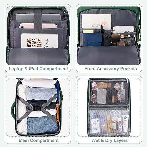 Sinaliy Travel laptop Backpack for Women, Personal Item Size Flight Approved, 16 Inch Laptop Bag with Multi-Pockets, Hiking Backpack, Waterproof Carry On Backpack Casual Daypack Backpack - color: Green, size: Large
