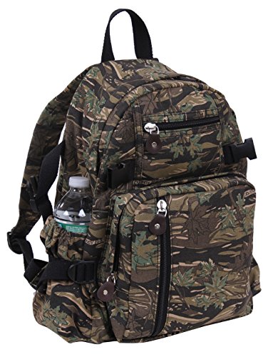 Rothco Vintage Canvas Compact Backpack, Small Cotton Canvas Daypack with Multi Pockets, Adjustable Straps, Mini Travel Bag (Smokey Branch Camo) - color: Smokey Branch Camo, size: One Size