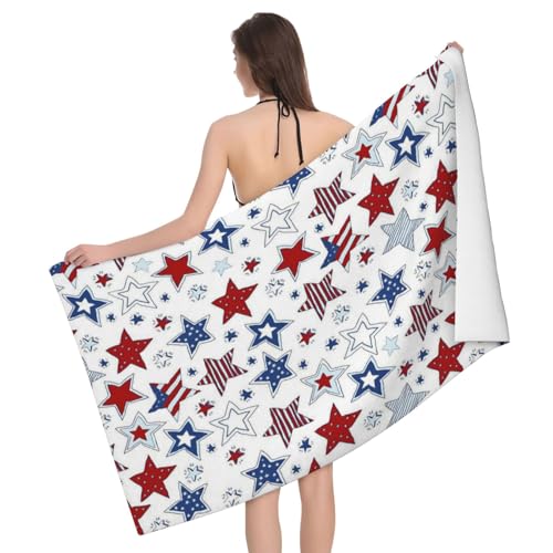 4th of July Stars Beach Towel, Memorial Day Quick Dry Sand Free Absorbent Bath Towel, Independence Day Microfiber Lightweight Towel Pool Travel Camping Gym Swim 30x60 Inch/ 77X153cm - color: Red Blue Stars