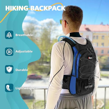 Hydration Pack, Insulated Hydration Backpack with 2L Hydration Bladder, Hiking Backpack for Men Women Kids, Water Backpack for Hiking, Running, Cycling, Camping - color: Black Blue