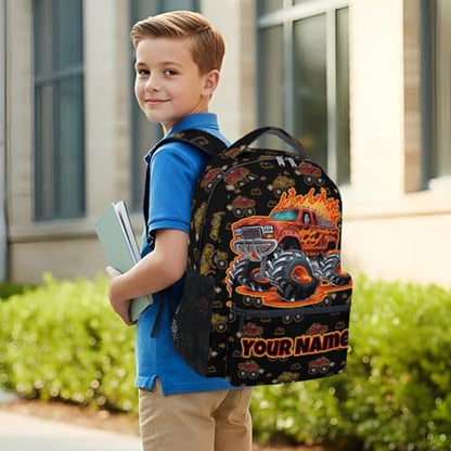 Toddler Truck Backpacks for Kids - 17 Inch Custom Large Capacity Boys Backpack for Preschool, Lightweight Truck Schoolbag for Kindergarten - color: Black