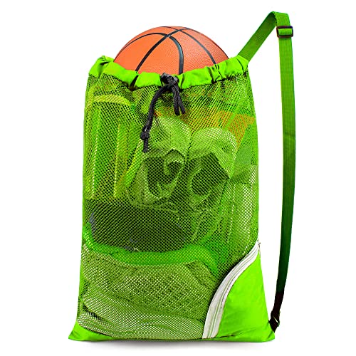 BeeGreen Mesh Drawstring Bag Swim Backpack for Beach Pool Sports Gym Draw String Cinch Bags for Swimming Soccer Basketball Gear Light Green - color: Fruit Green, style: Mesh Bag