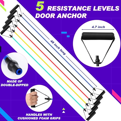 Leyndo 5 Pcs Exercise Resistance Bands with Handles Physical Resistance Tube Workout Bands with Door Anchor for Men Women Muscle Toning Strength Training