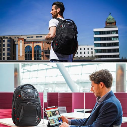 Swissdigital Design Travel Backpack for Men with Finder（color random）, TSA Friendly USB Charging RFID Protection Business Backpack Fits 15.6" Laptops Black | J14BT013-BR - color: Black/Finder