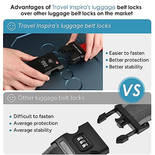 Travel Inspira Luggage Straps for Suitcases with TSA Lock, Protect Your Luggage Anti-Burst, High Visibility Color, Easy to Identify Luggage Adjustable Heavy Duty Belt for 20-28 Inch Suitcases - color: Apple Red