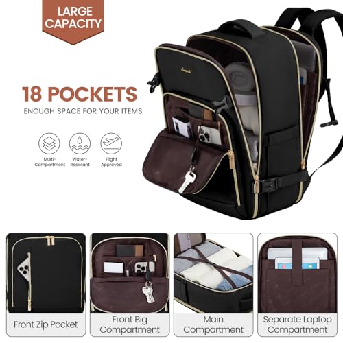 LOVEVOOK Carry on Backpack, Travel Backpack for Women Flight Approved, Waterproof Large Personal Item Travel Bag with 3 Packing Cubes, Daypack Luggage Weekender Overnight Backpack