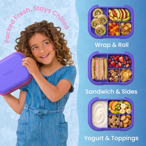 Bentgo Chill Kids Leakproof Lunch Box - 4-Compartment Bento Box with Built-In Ice Pack, 3.3 Cup Capacity, BPA-Free, Microwave & Dishwasher Safe Tray, Ages 3–7 (Electric Violet) - color: Electric Violet
