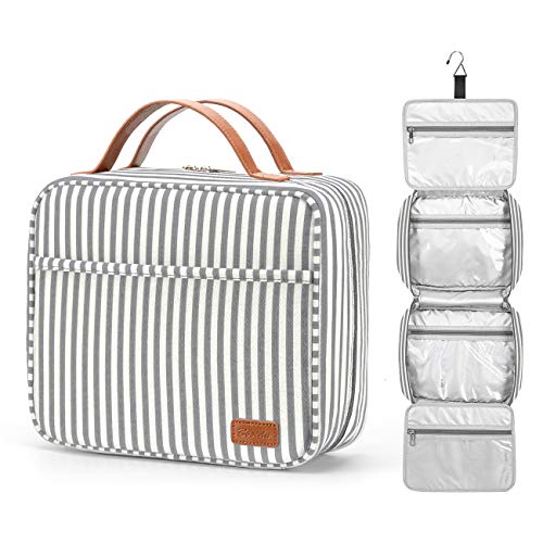 Bosidu Hanging Travel Toiletry Bag,Large Capacity Cosmetic Travel Toiletry Organizer for Women with 4 Compartments & 1 Sturdy Hook,Perfect for Travel/Daily Use/Christmas - color: M-grey