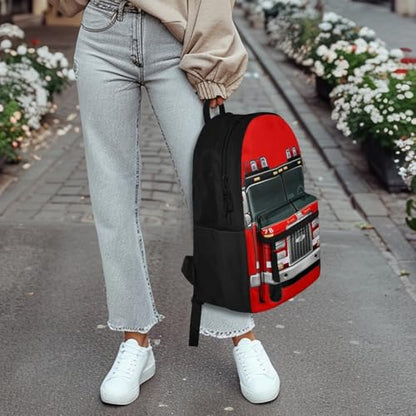 AFPANQZ Cartoon Fire Truck Backpack for Elementary School for Womens Girls Boys Lightweight School Bags Bookbags Daypack Satchel with Front Pocket - color: Fire Truck