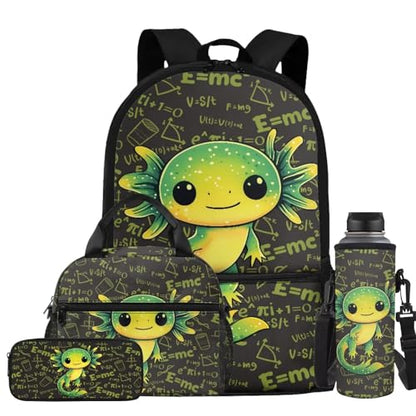 Math Axolotl Backpack for Kids Girls Backpack with Lunch Box Water Bottle Holder Pencil Case Pouch 4 in 1 Cute Backpacks for Girls Bookbag with Front Pocket Back to School Supplies - color: Axolotl Math