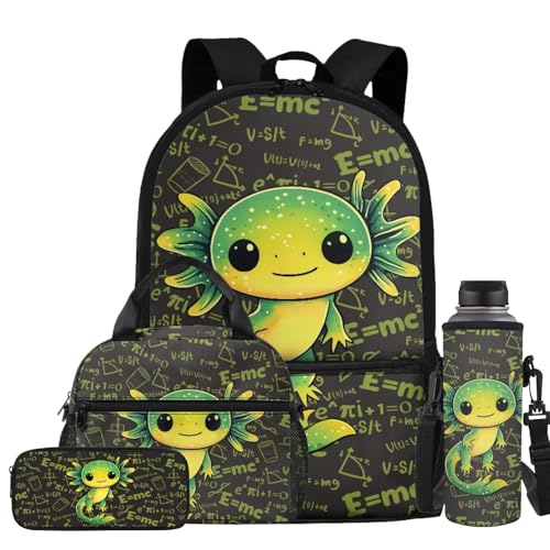 Math Axolotl Backpack for Kids Girls Backpack with Lunch Box Water Bottle Holder Pencil Case Pouch 4 in 1 Cute Backpacks for Girls Bookbag with Front Pocket Back to School Supplies - color: Axolotl Math