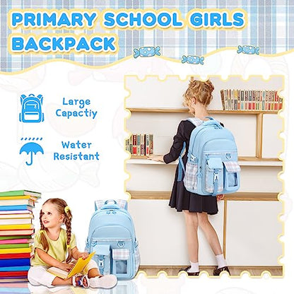 PIG PIG GIRL Girls Backpack, Lightweight Kids Backpack Kawaii School Backpacks Bookbag for Primary Elementary School,Age 6-14 years,Blue(Luggage Strap Ver) - color: 1pc-blue(luggage Strap Ver)