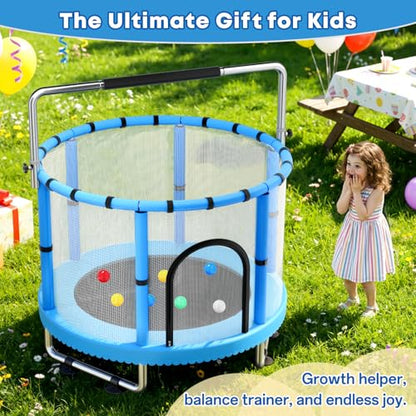 Toddler Trampoline for Kids, 440lbs Kids Trampoline with Net, Trampoline Indoor Outdoor playset with Adjustable Gymnastics Bar, Easy Assembly