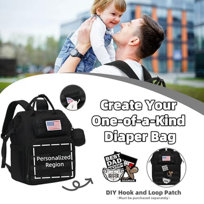 ROSEGIN Diaper Bag Backpack for Dad and Men, Large Travel Baby Bag with Changing Pad, Pacifier Case, Removable Flag Patch - Baby Shower Gifts - Shadow Black - color: Shadow Black
