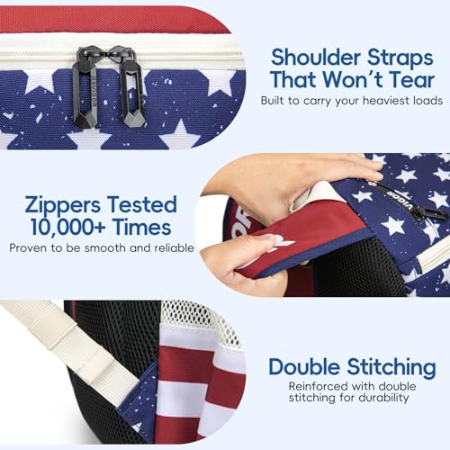 KAVIGOR Lacrosse Bag 65L, Extra Large Lacrosse Gear Backpack with Multi-Pocket Design, Helmet Holder & Ventilated Shoe Compartment - color: Red White & Blue