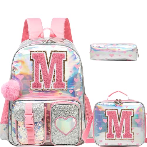 HTgroce Cute Backpacks for Girls School Backpack for Kids Backpacks for Elementary Primary School Bags for Girls Bookbags, Pink M Letter Backpack - color: Pink, style: M