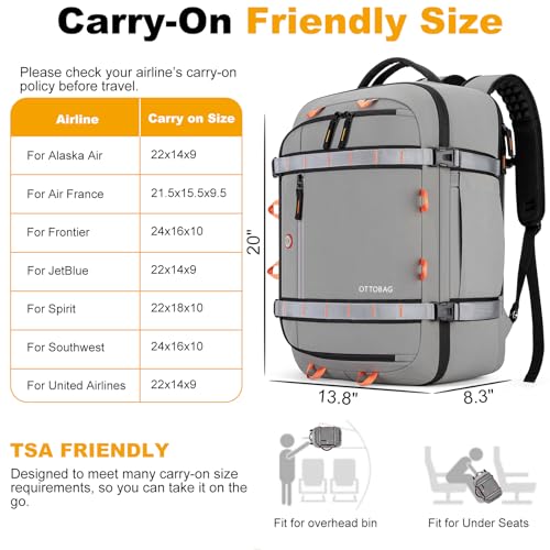 40L Travel Backpack,TSA Approved Carry On Backpack,Business Work Bag with Wet/Dry Compartment, Fits 17.3" Laptop, Duffel Bag for Men Women(Gray) - color: Gray