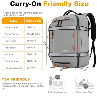 40L Travel Backpack,TSA Approved Carry On Backpack,Business Work Bag with Wet/Dry Compartment, Fits 17.3" Laptop, Duffel Bag for Men Women(Gray) - color: Gray