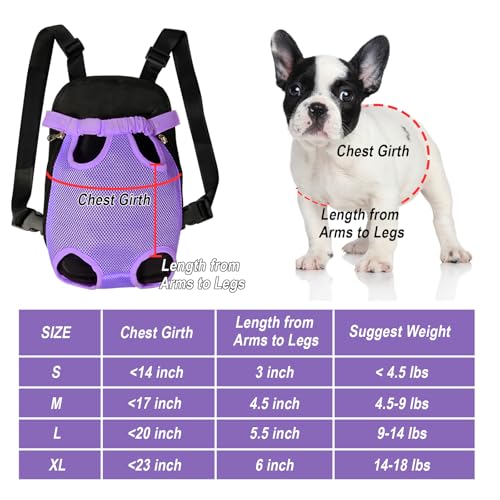 FEimaX Dog Carrier Backpack Pet Legs Out Front Cat Travel Bag, Adjustable Puppy Backpacks Carriers Hands-Free for Small Medium Dogs Cats Hiking Traveling Camping Daily Walking - color: Purple, size: Medium