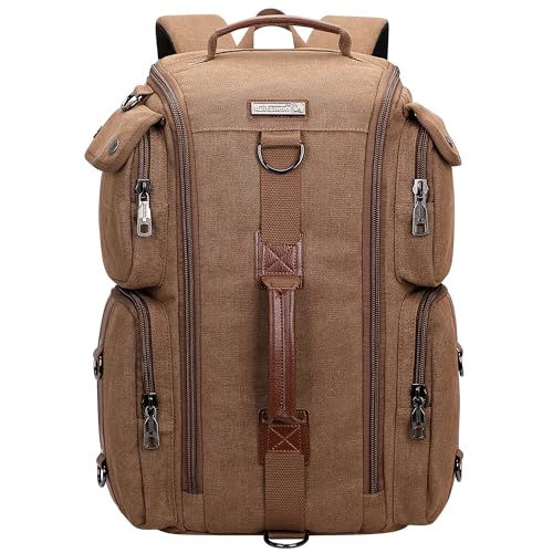 WITZMAN Travel Backpack for Men and Women Carry On Canvas Backpack Duffel Bag for Airplanes Fit 17 Inch Laptop (6661 Classic Brown) - color: Brown