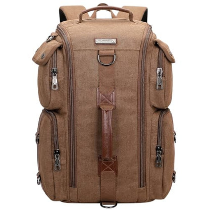 WITZMAN Travel Backpack for Men and Women Carry On Canvas Backpack Duffel Bag for Airplanes Fit 17 Inch Laptop (6661 Classic Brown) - color: Brown
