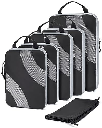 BAGSMART Compression Packing Cubes, 6 Set/4 Set/2 Set Travel Packing Cubes for Carry on Suitcases, Compression Suitcase Organizers Bag Set & Travel Cubes for Luggage, Lightweight Packing Organizers - color: 03-Black, size: 6 Set